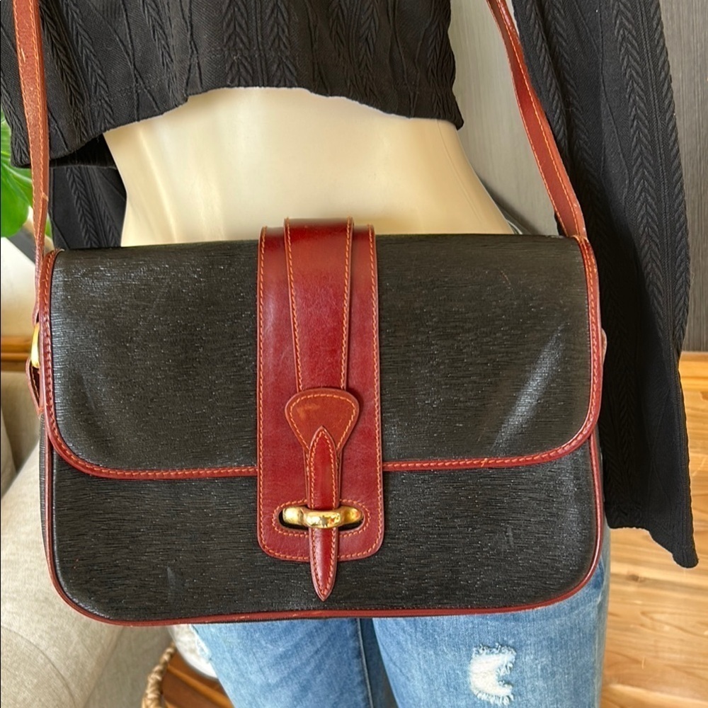 Bollini Genuine Italian Leather Black and Brown Crossbody Bag Classic Structured - Picture 2 of 16